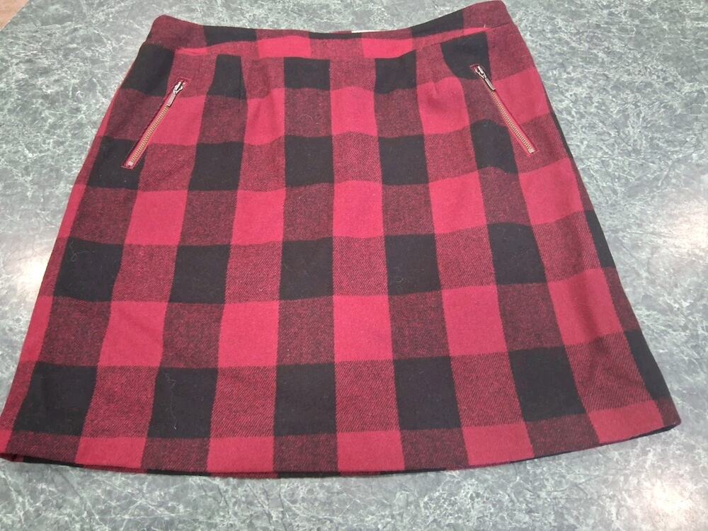 BOB TIMBERLAKE WOOL BLEND RED Black Buffalo PLAID SKIRT WOMEN'S Sz 10 Zippers